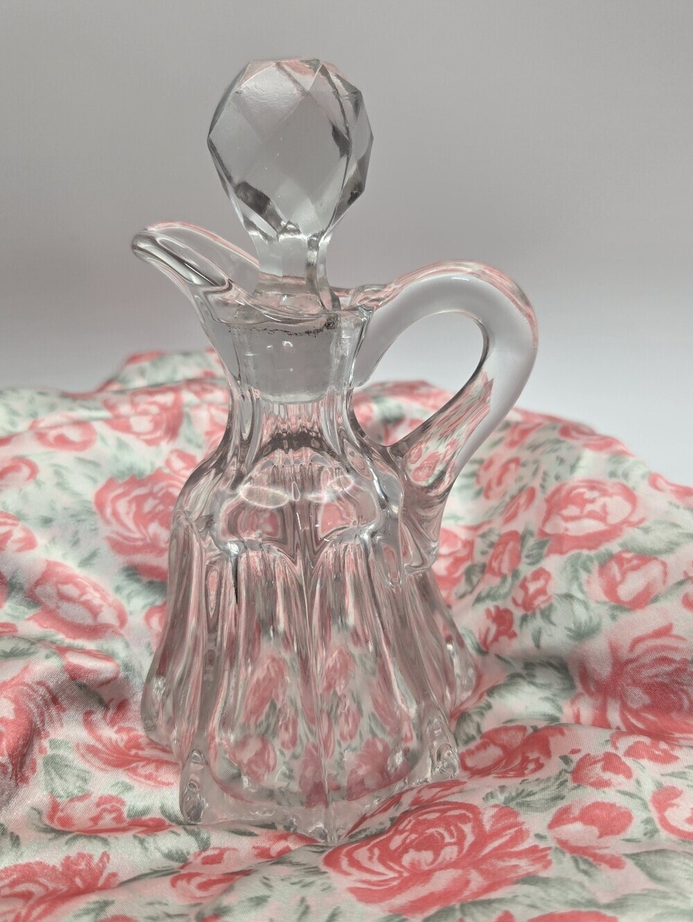 Vintage Cut Glass Cruet With Prism Topper Slight Pink Or Lavender Tone In Glass